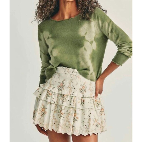 Loveshackfancy Sowa Mini Skirt Amber Dust Floral Printed Ruffle Cotton L 259219